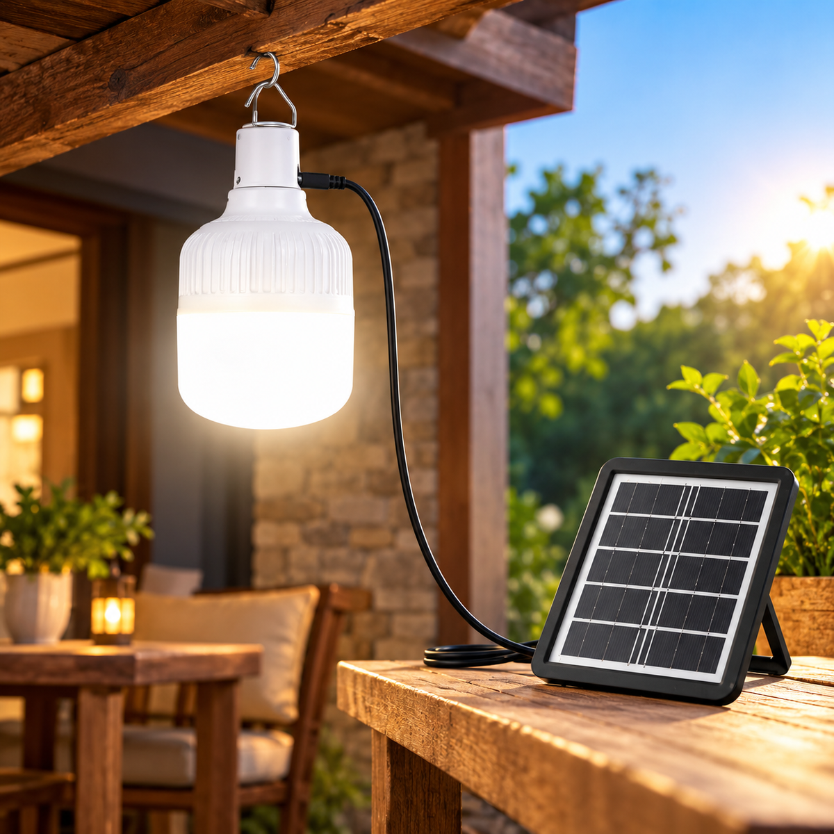 Bombillo LED Recargable con Panel Solar Portátil – 6 a 8 Horas