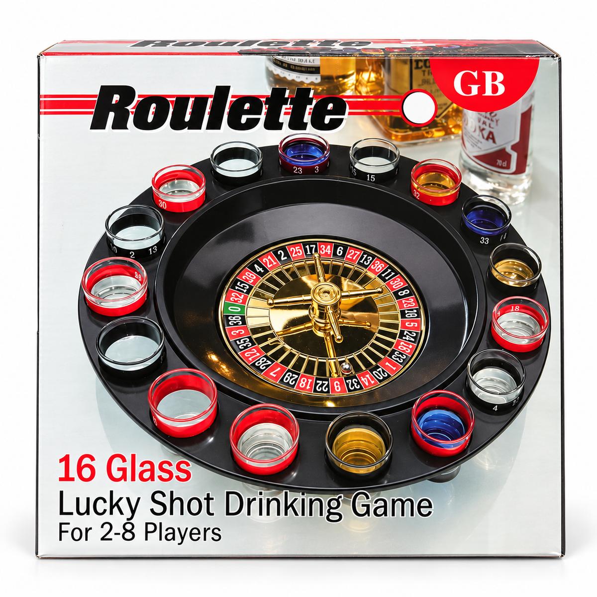 Juego de Ruleta con 16 Vasos para Shots – Ruleta de Fiesta para 2 a 8 Jugadores