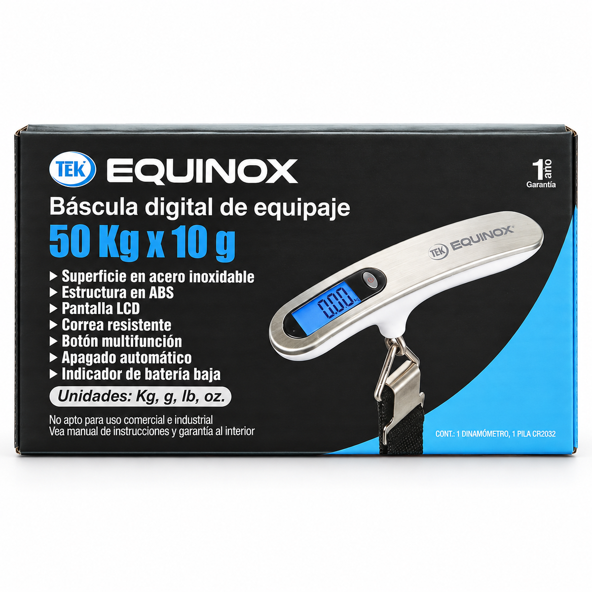 Báscula Digital de Equipaje Equinox 50 kg x 10 g – Balanza Portátil con Pantalla LCD