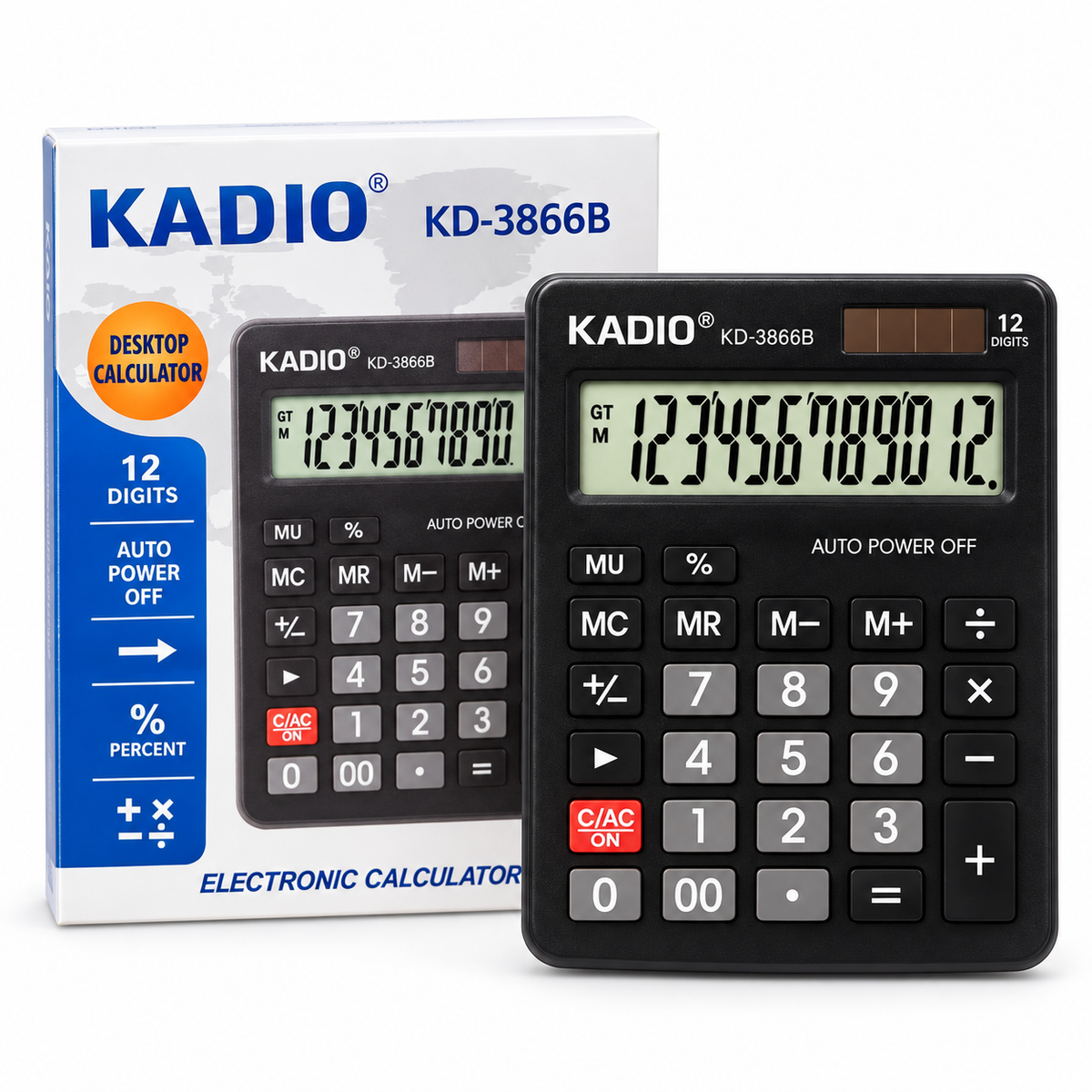 Calculadora de Escritorio KADIO KD-3866B de 12 Dígitos con Pantalla LCD