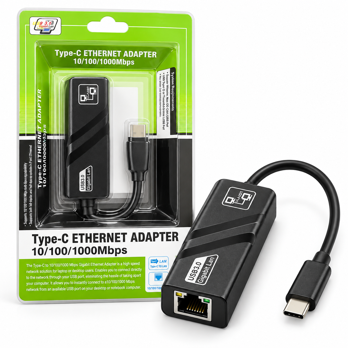 Adaptador USB Tipo C a Ethernet RJ45 Gigabit 1000 Mbps para PC y Portátil