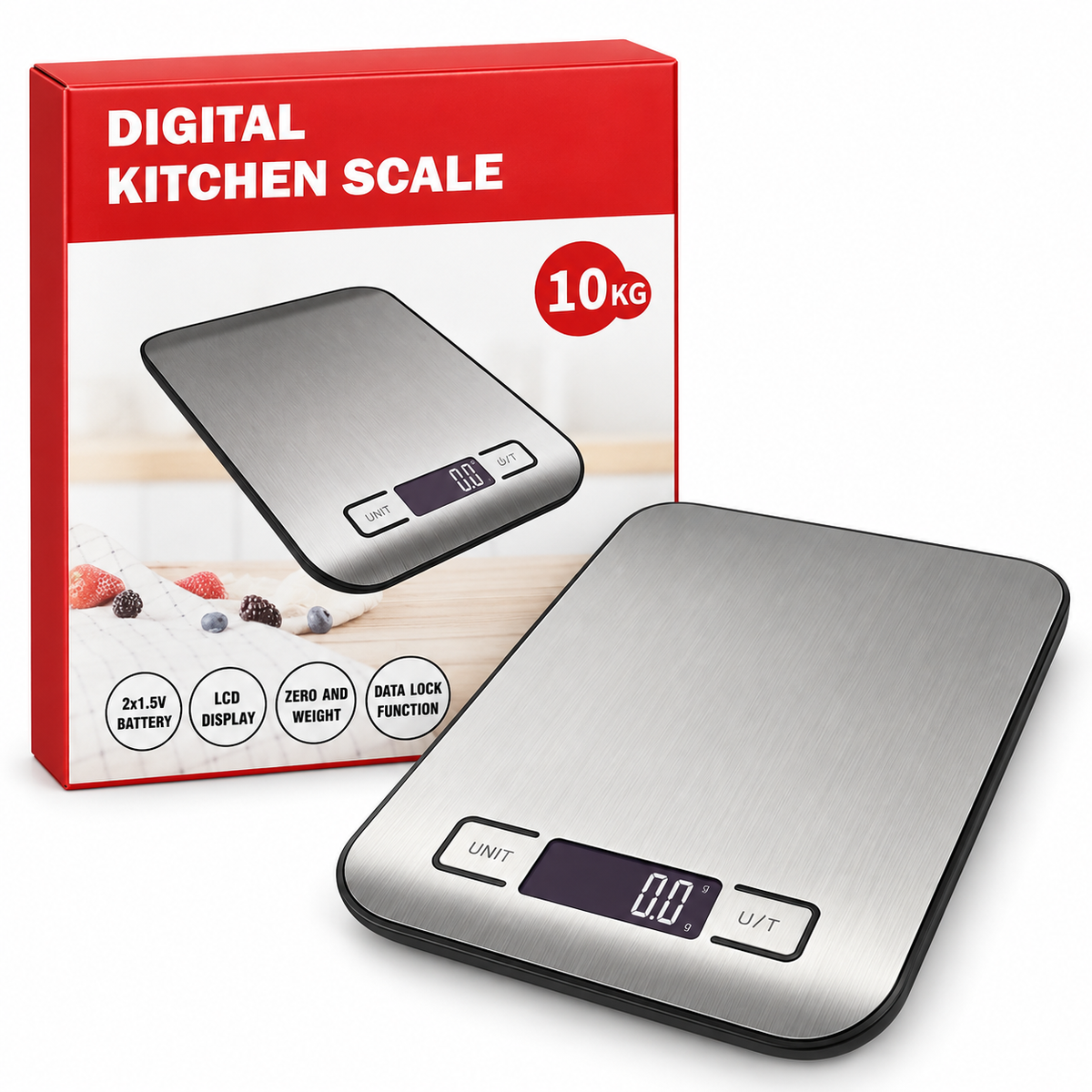 Báscula Digital de Cocina 10 kg con Pantalla LCD y Función Tara