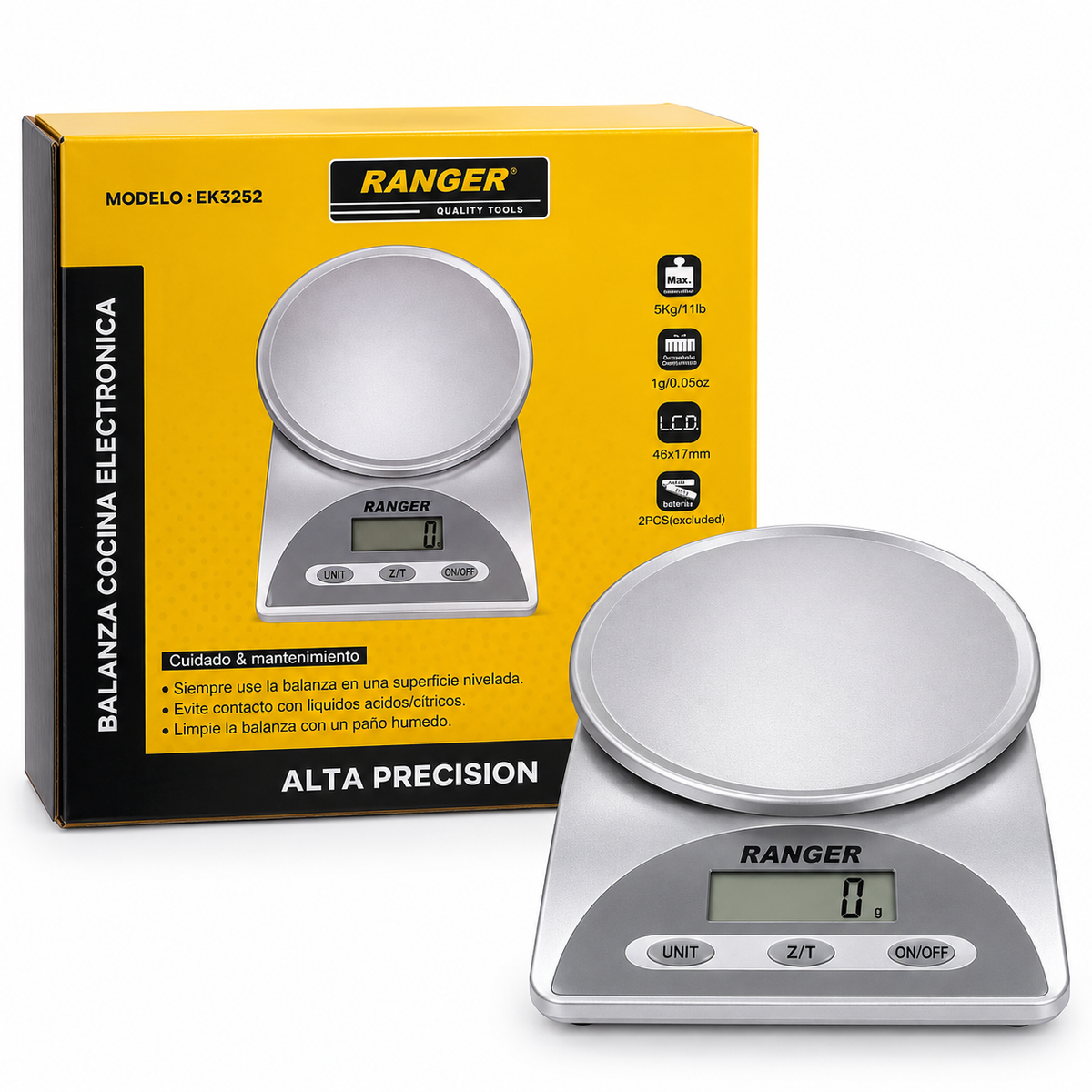 Gramera Digital de Cocina Ranger EK3252 de 5 kg con Pantalla LCD y Función Tara