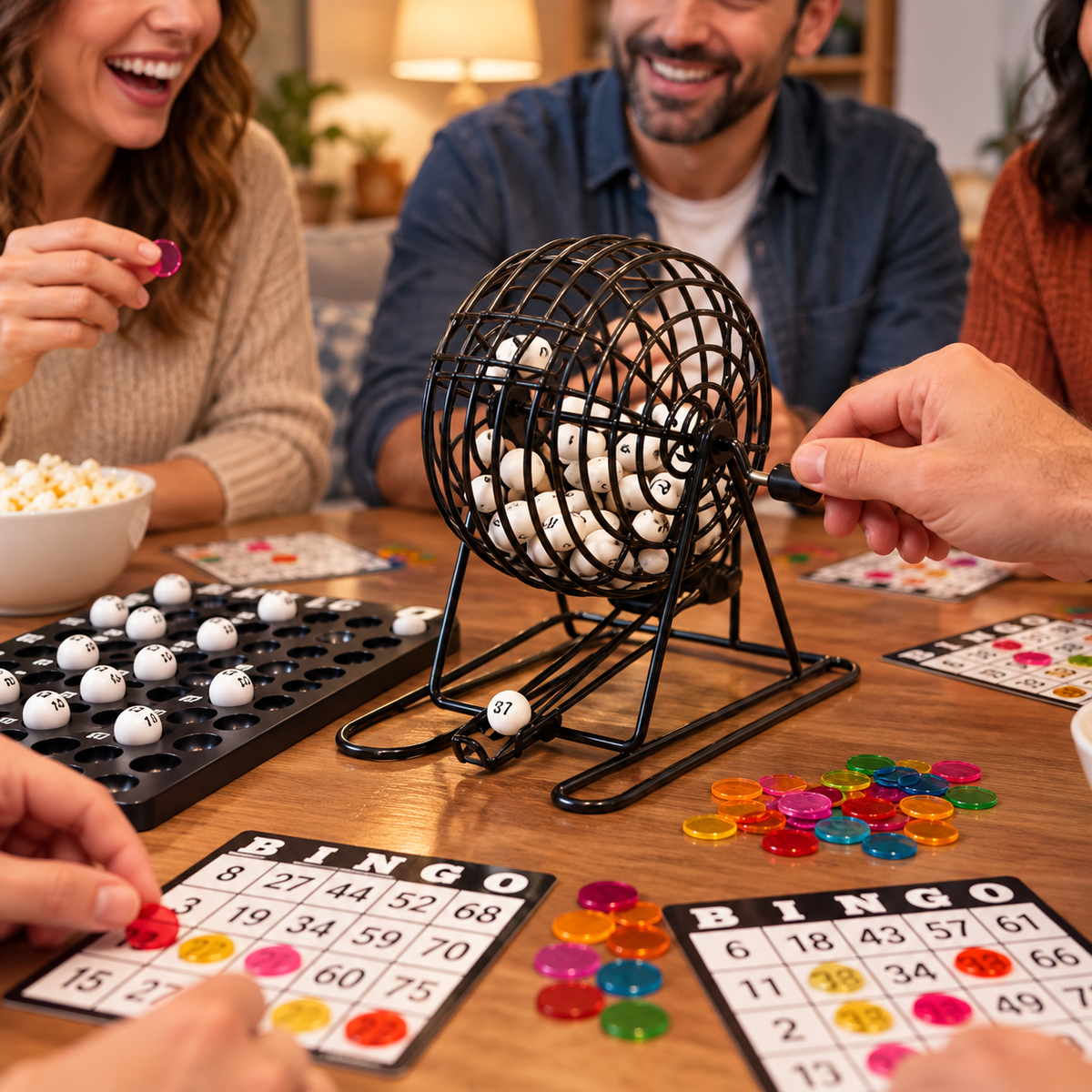 Juego de Bingo Familiar con Balotera Metálica y 18 Cartones