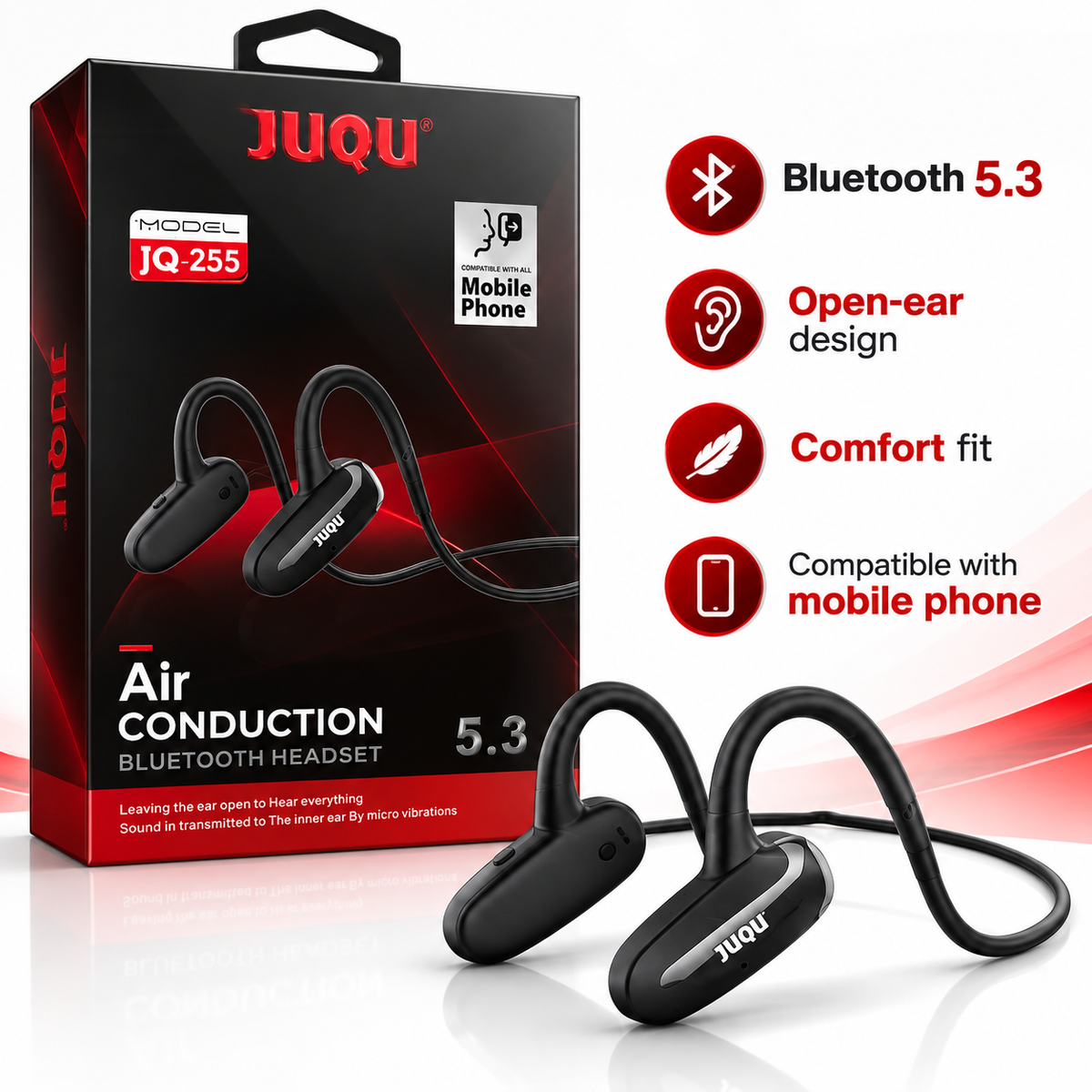 Audífonos Bluetooth JUQU JQ-255 Conducción de Aire y Diseño de Oreja Abierta