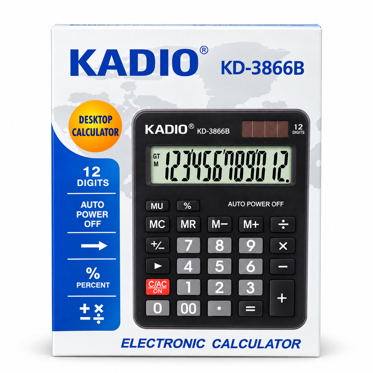Calculadora de Escritorio KADIO KD-3866B de 12 Dígitos con Pantalla LCD