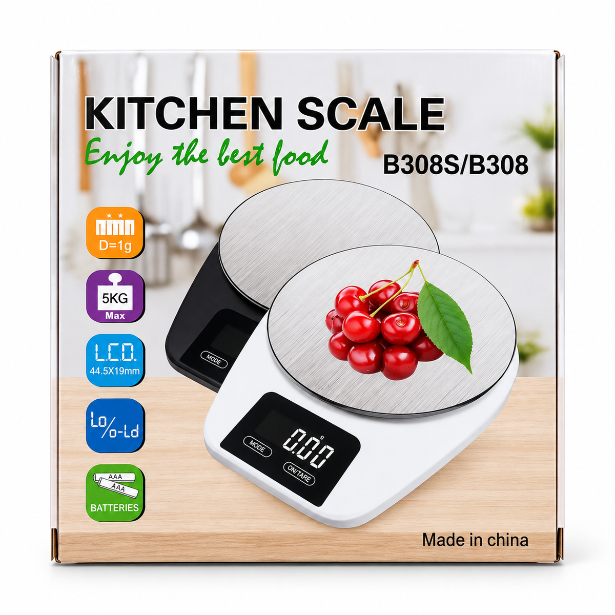 Gramera Digital de Cocina B308S/B308 de 5 kg con Plataforma Redonda y Función Tara