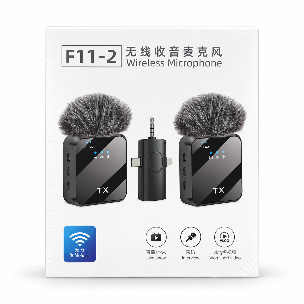 Micrófono Inalámbrico Doble F11-2 para Celular – Kit de 2 Micrófonos para Videos, Entrevistas y Streaming