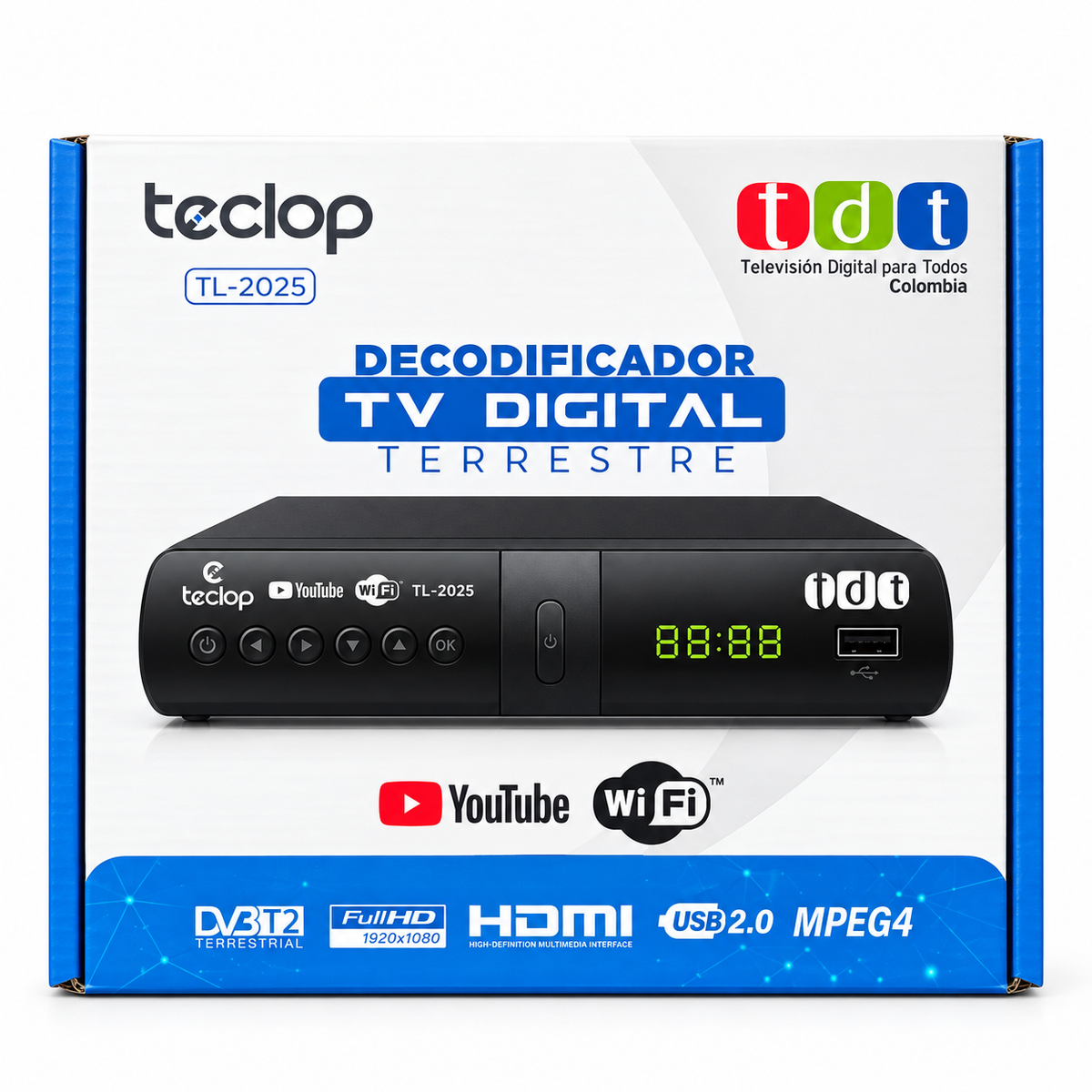 Decodificador TDT Full HD DVB-T2 con HDMI y USB