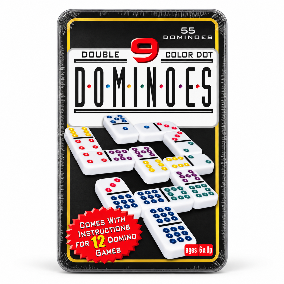 Juego de Dominó Doble 9 de 55 Fichas con Puntos de Colores y Estuche