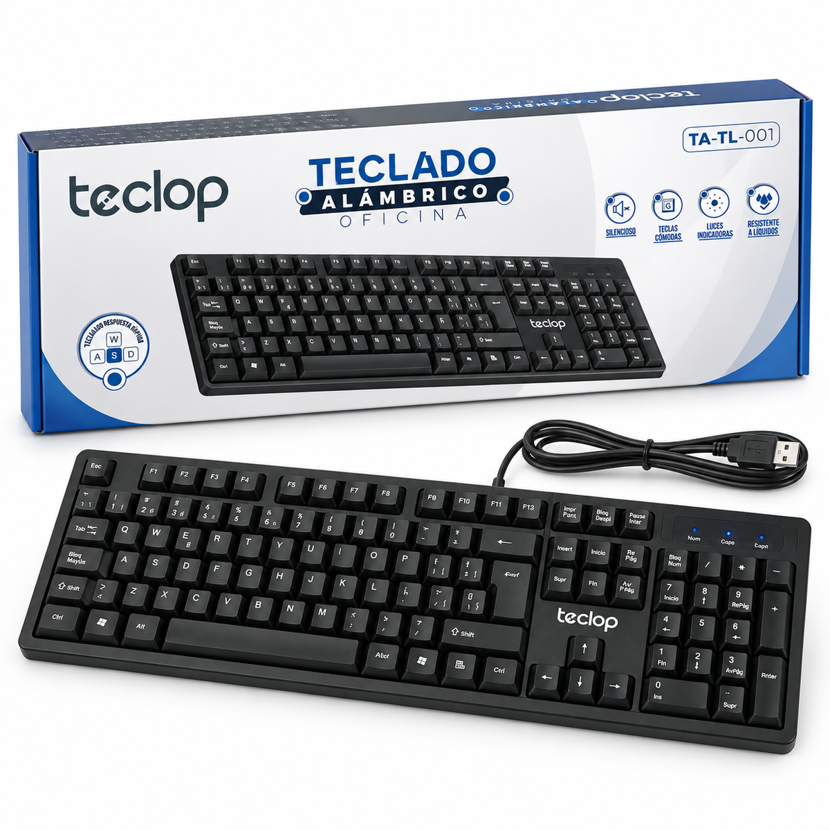 Teclado Alámbrico para Computador con Teclas Silenciosas