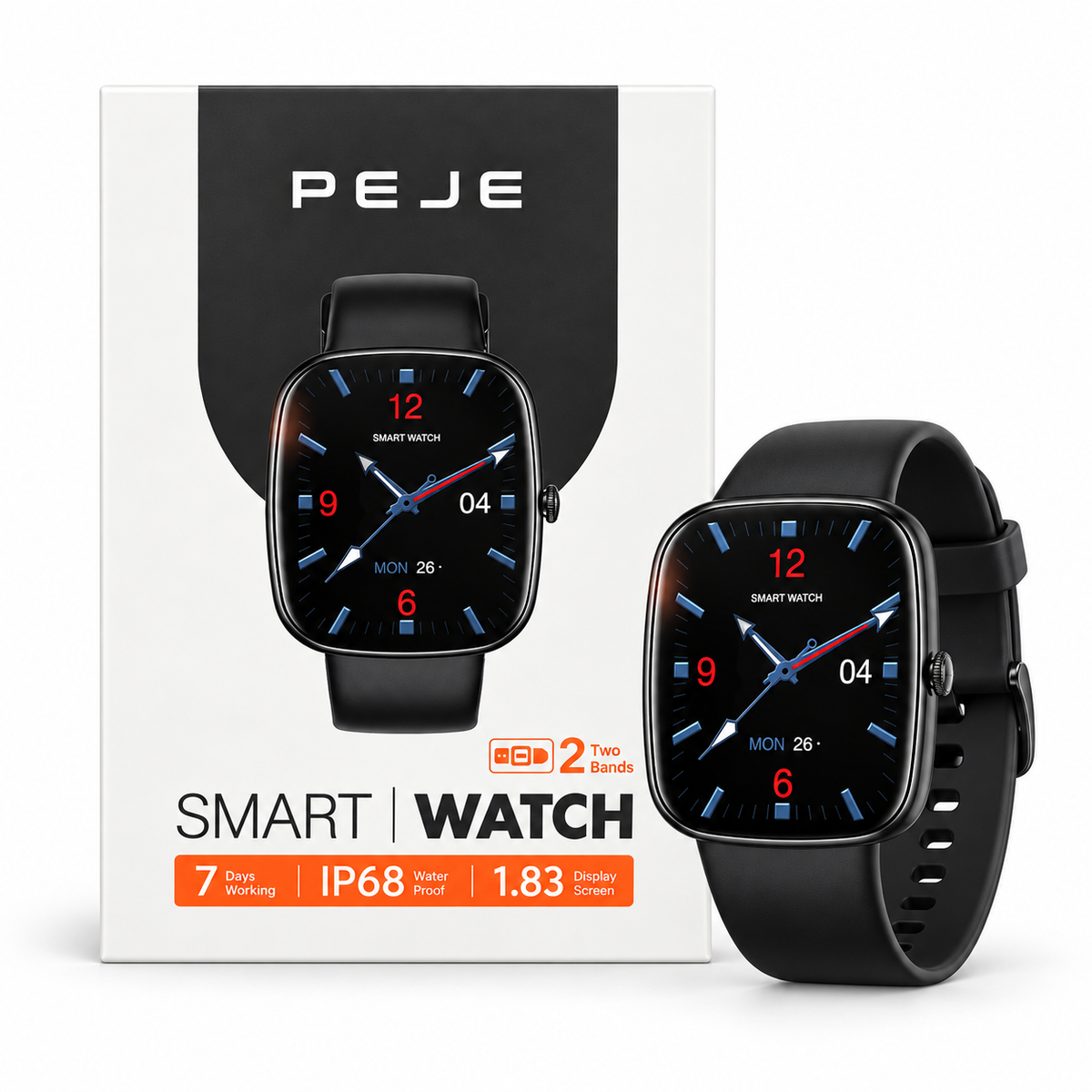 Smartwatch PEJE Reloj Inteligente Pantalla 1.83" IP68 con 2 Correas